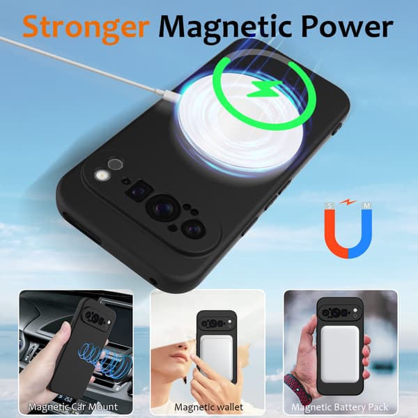Etui til Google Pixel 9 Pro XL Magnetisk, Heldekkende Design, Flytende Silikonmateriale Black