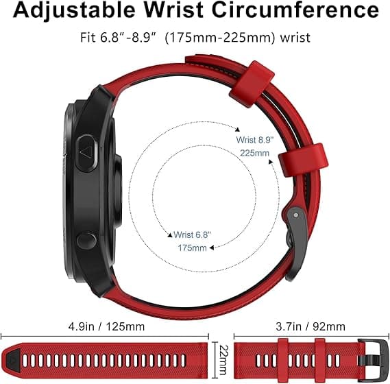 Urrem til Garmin Forerunner 965, Forerunner 955, Forerunner 945, Forerunner 935, Fenix 5 Silikone Erstatningsrem 22mm Red