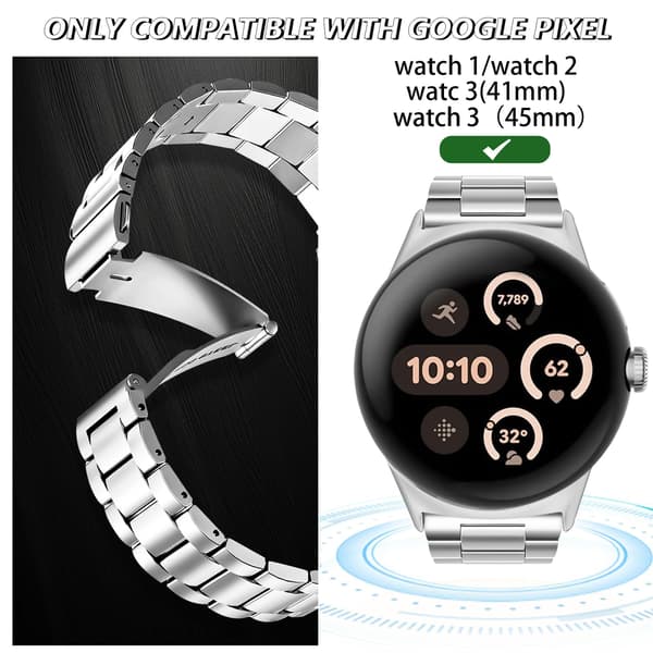 Urrem til Google Pixel Watch 1/2, holdbar håndledsrem i rustfrit stål -41mm Style 5
