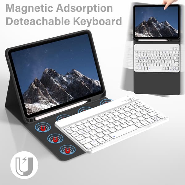 Bluetooth-tangentbordsfodral för iPad 7:e/8:e/9:e (10.2)/Air3 (10.5) tum (engelska) black
