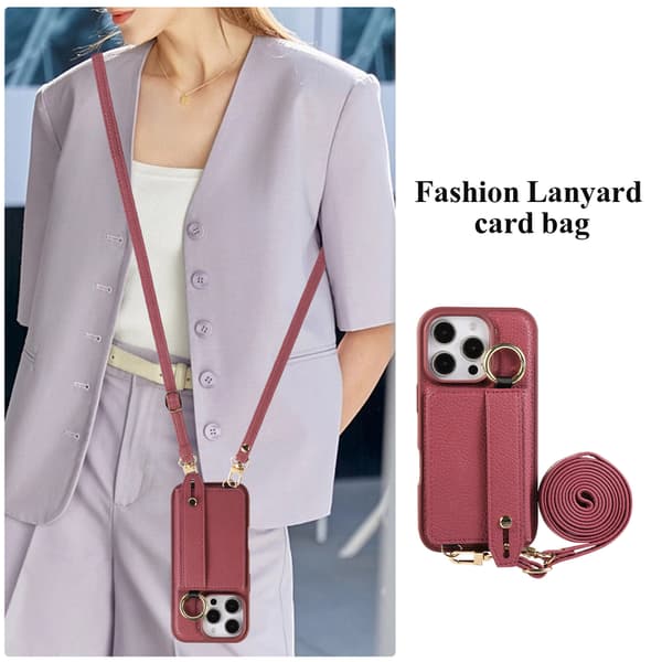 Telefonfodral för iPhone 16 Pro Max Plånbok Crossbody Stöd Red
