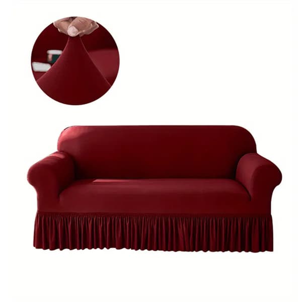 Sofatrekk med høy elastisitet, skjørtedesign, egnet for 4-seters sofaer 235-300 cm Red