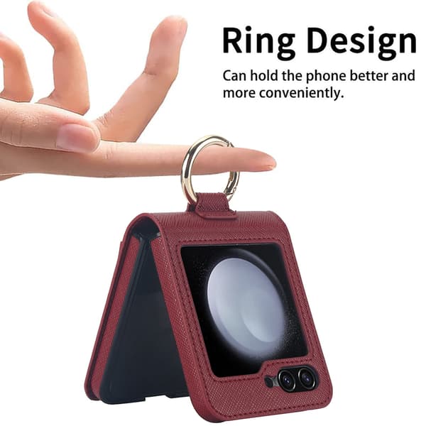 Telefonfodral för Samsung Galaxy Z Flip5 Ringställ Plånbok Stötsäker Robust 360 Skydd Brown