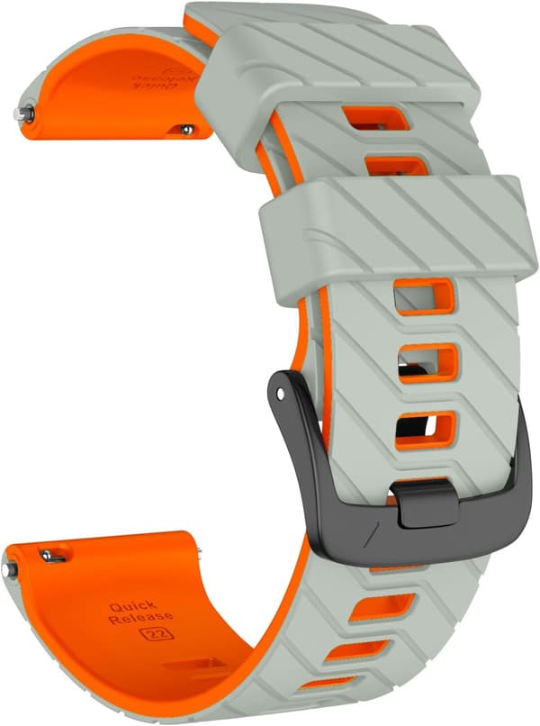 Urrem til Venu 3, Forerunner 265, Silikone Quick Release Erstatningsrem til Garmin Vivoactive 4, Forerunner 255 22mm Grey Orange