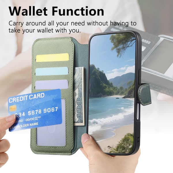 Telefonfodral för iPhone 17 Pro Max Plånbok Dragkedja Kortficka Green