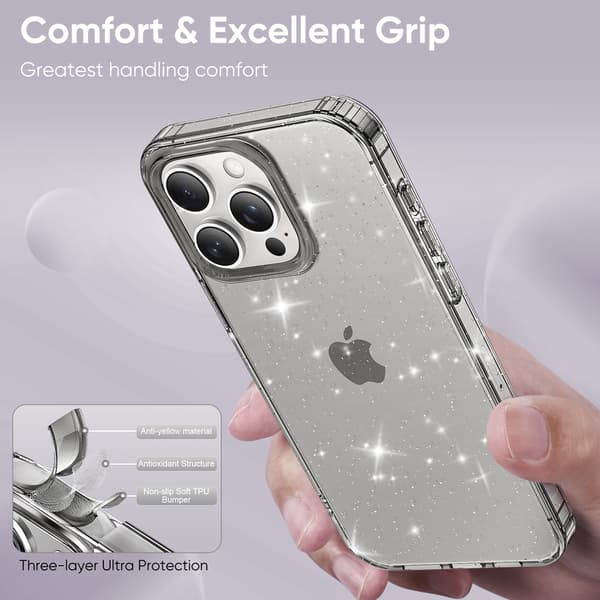 Telefondeksel til iPhone 16 Pro Max Glitter Støtsikkert Robust Black