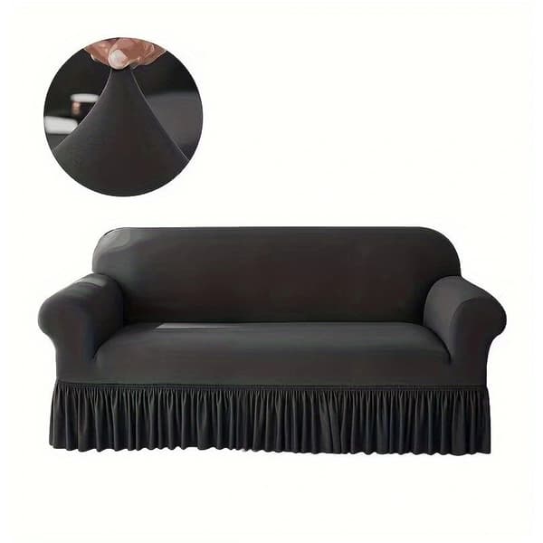 Sofatrekk med høy elastisitet, skjørtedesign, egnet for 4-seters sofaer 235-300 cm Dark Gray