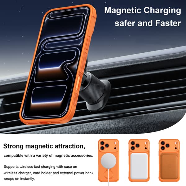 Telefondeksel til iPhone 17 Pro Max Hybrid Ringholder Støtte Støtsikkert Orange