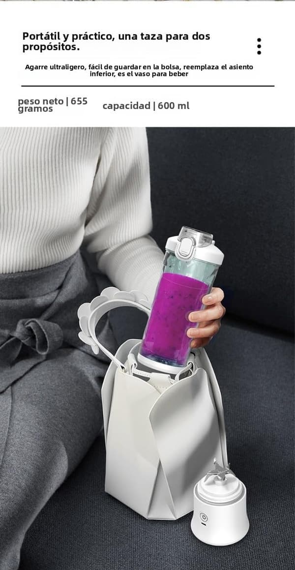 Bærbar Juicer Blender USB Oppladbar 600ML (Hvit)