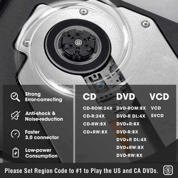 Eksternt CD/DVD-drev, USB 3.0 bærbart CD/DVD +/-RW-afspiller/brænder, til bærbar pc Mac