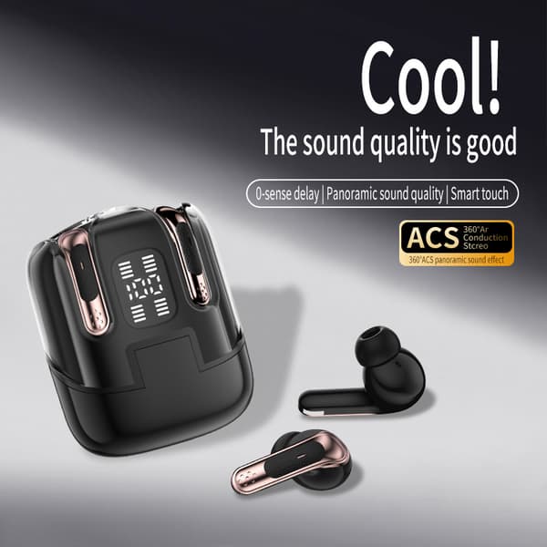 Trådløst Bluetooth-headset, 4 øretelefoner, til par, sport og gaming (sort)