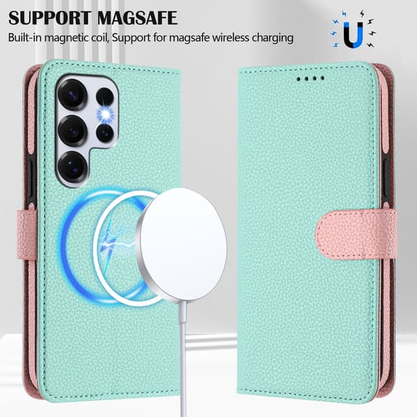 Mobilskal för Samsung Galaxy S25FE Magnetisk Plånbok RFID-blockerande Handledsrem Stötsäker Green