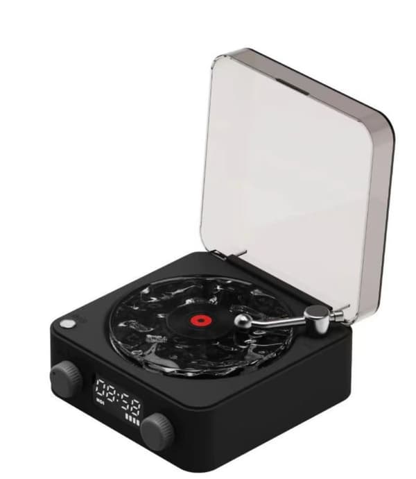Bluetooth-högtalare, vintage skivspelarestil med stämningsbelysning Black