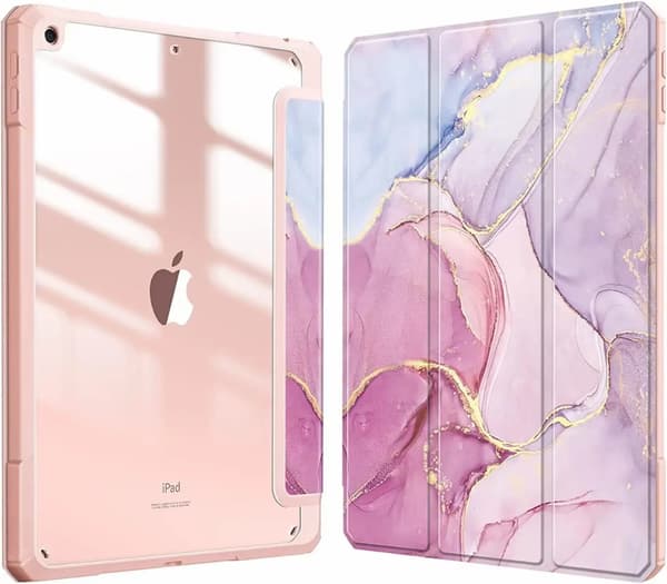 Skyddsfodral för iPad 7:e/8:e/9:e generationen 10,2 tum (2019/2020/2021), marmorstruktur, klar akrylpanel på baksidan