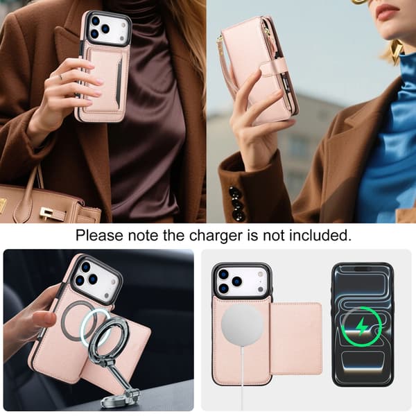 Telefonfodral för iPhone 17 Pro Max Plånbok Crossbody Dragkedja Gold