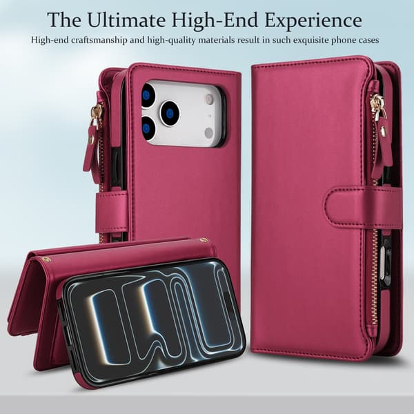 Telefonfodral för iPhone 17 Pro Max Plånbok Crossbody Dragkedja Red