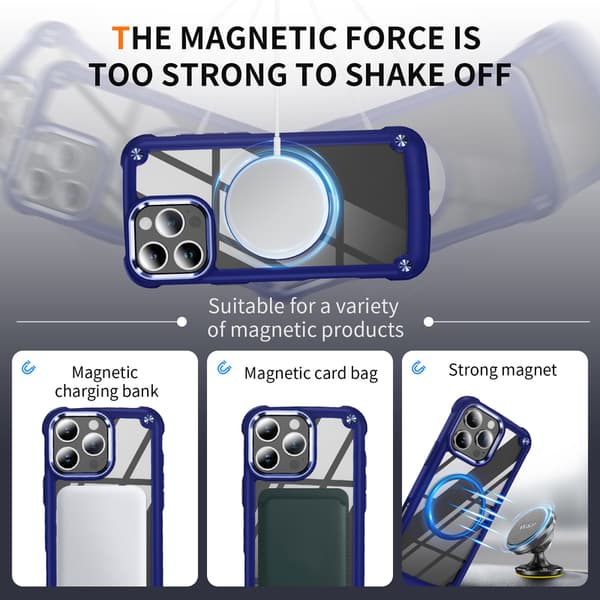 Telefondeksel til iPhone 16 Pro Max Klart Støtsikkert Magnetisk Robust Blue