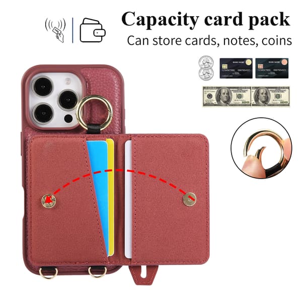 Telefonfodral för iPhone 16 Pro Max Plånbok Crossbody Stöd Red