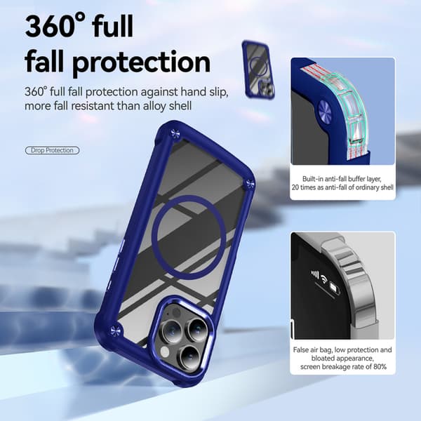 Telefondeksel til iPhone 16 Pro Max Klart Støtsikkert Magnetisk Robust Blue