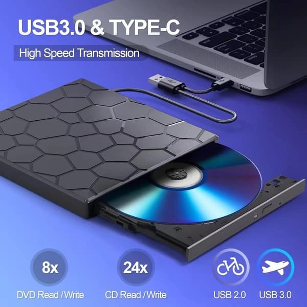 Eksternt CD/DVD RW-drev, USB 3.0-brænderafspiller, til bærbar pc, stationær computer, Mac