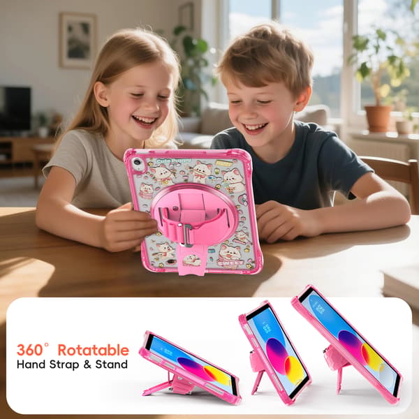 Skyddsfodral för iPad Air 6:e 11-tums 2024, 360° roterbart stativ, handrem