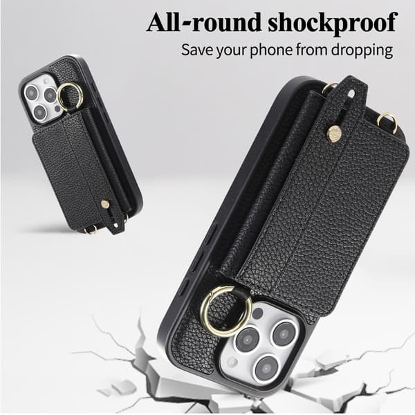 Telefonfodral för iPhone 16 Pro Max Plånbok Crossbody Stöd Black