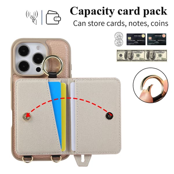 Telefonfodral för iPhone 16 Pro Max Plånbok Crossbody Stöd Apricot