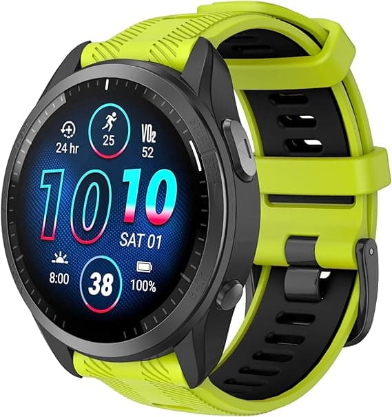 Kellon ranneke Garmin Forerunner 965, Forerunner 955, Forerunner 945, Forerunner 935, Fenix 5 -silikoninen vaihtoranneke 22mm lime