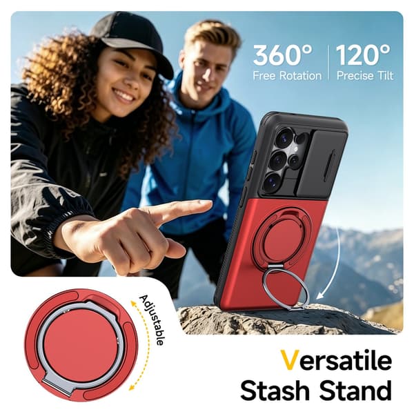 Telefonfodral för Samsung Galaxy S26 Ultra Magnetisk Ringstativ Linsskydd Robust 360 Skydd Red