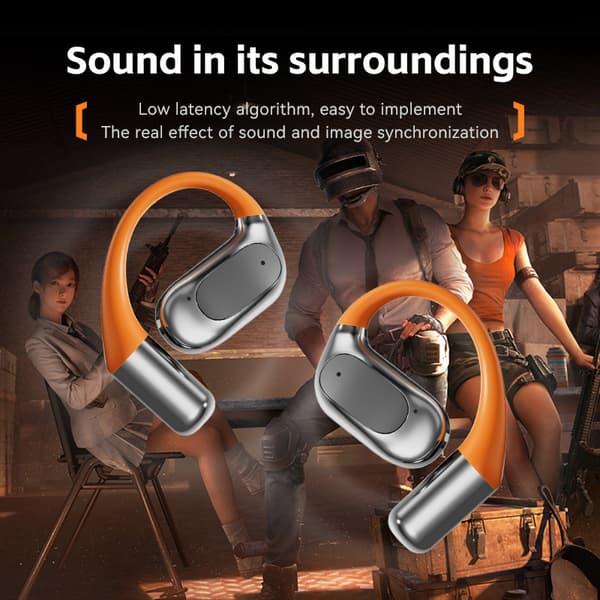 Bluetooth-hörlurar, LED digital display, öppen örondesign, för sport, spel och löpning (silver)