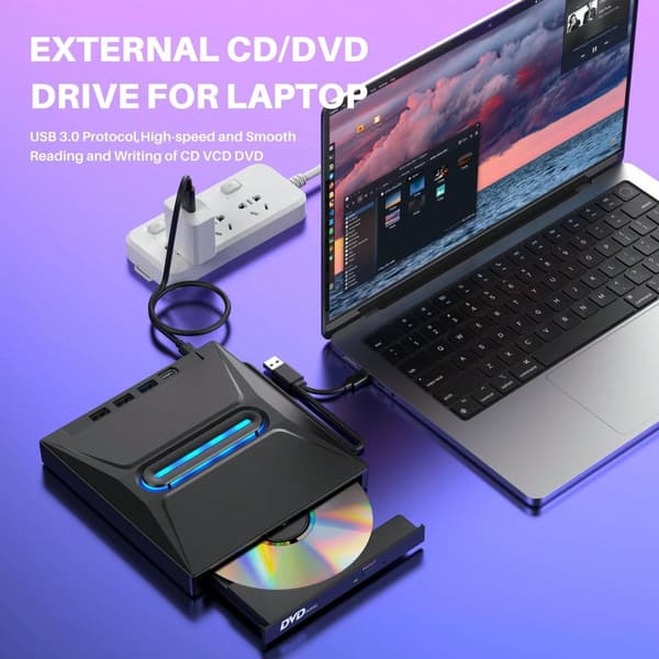 Eksternt CD/DVD-drev, bærbart USB 3.0 CD-brænder og DVD-afspiller, til bærbar PC Mac