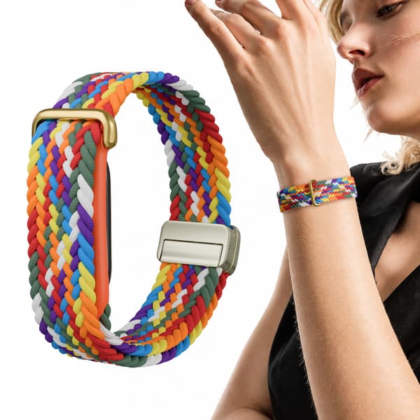 Urrem til Google Fitbit Air, vævet nylon magnetisk spænde rem Rainbow 2