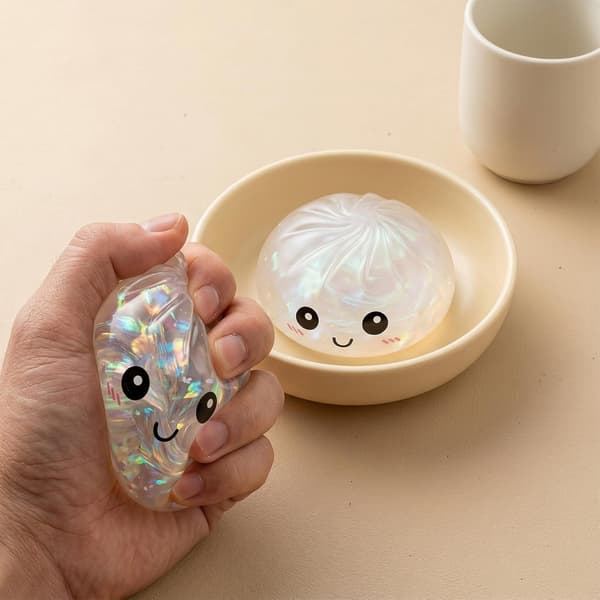 Glitter Dumpling, Glitter Dumpling Squishy med æske, 4 farvemuligheder Dumplings Squishy legetøj til stresslindring Red