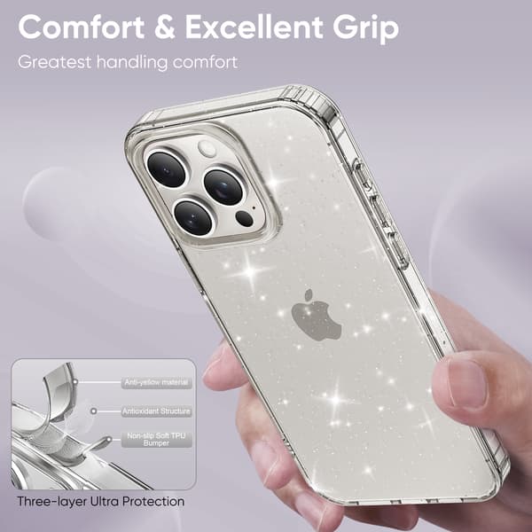 Telefondeksel til iPhone 16 Pro Max Glitter Støtsikkert Robust White