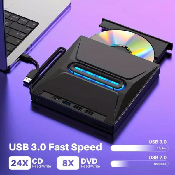 Eksternt CD/DVD-drev, bærbart USB 3.0 CD-brænder og DVD-afspiller, til bærbar PC Mac