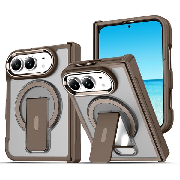 Fodral för iPhone Duo, inbyggt osynligt stöd, stöder trådlös laddning Brown