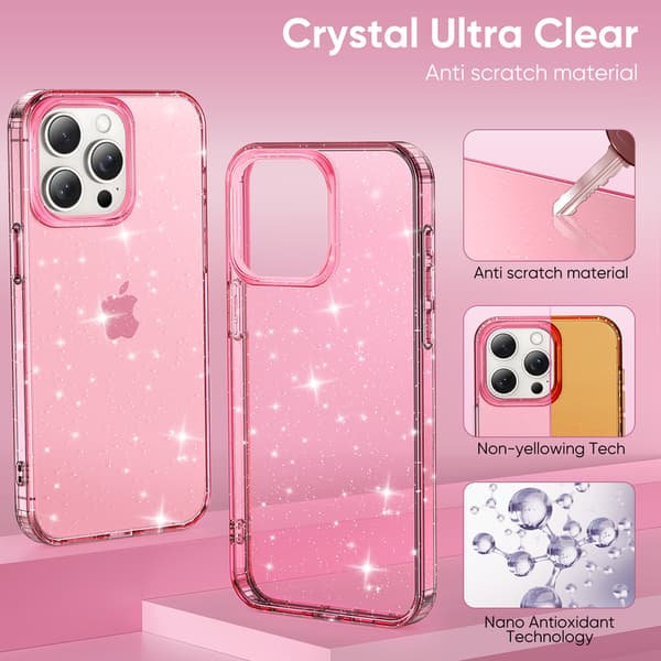 Telefoncover til iPhone 16 Pro Max Glitter Stødsikkert Robust Pink