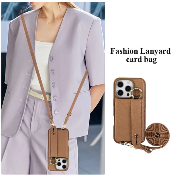 Telefonfodral för iPhone 16 Pro Max Plånbok Crossbody Stöd Brown