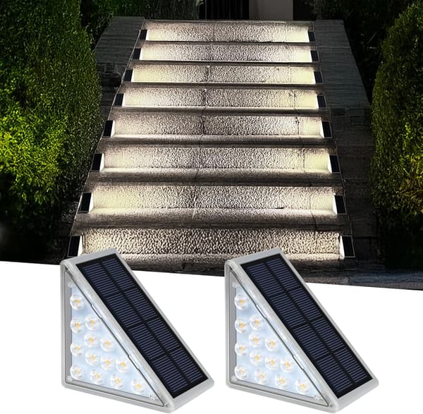 Solcellelys 2 stk. vanntette LED-solcellelys i rustfritt stål for dekk (hvitt lys)