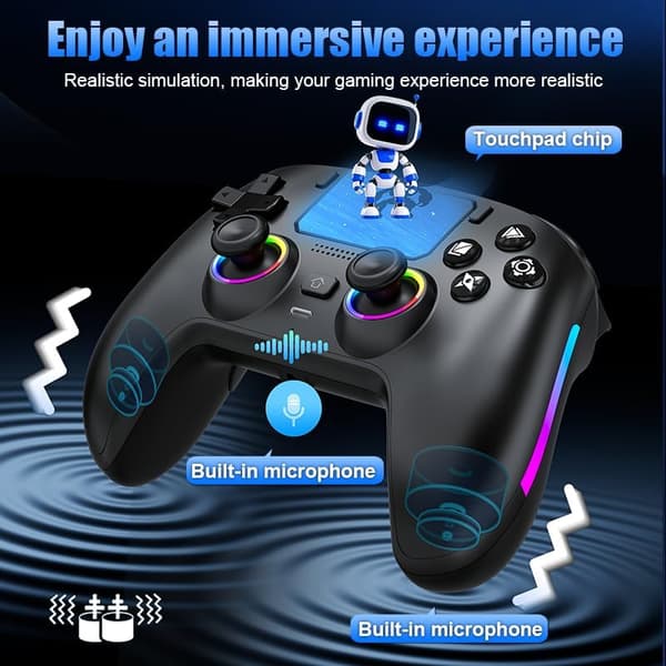 Trådløs controller til PS4/PC/Steam/Telefon – Hall Effect Joystick & Triggere med RGB-belysning Black
