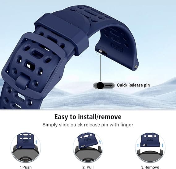 Rem til Coros Pace 2, Forerunner 245/645/55 Silikone Quick Release Urrem 20mm Dark Blue