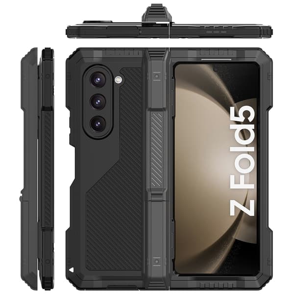 Telefondeksel til Samsung Galaxy Z Fold 5 Støtteben Støtsikkert Robust Full Dekning Black