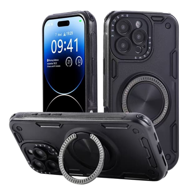 Telefonfodral för iPhone 17 Pro Max Robust Magnetiskt Stativfodral Skärmskydd Black