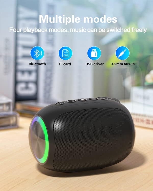 Bærbar trådløs bluetooth højttaler subwoofer bluetooth lyd klar lyd flere afspilningstilstande (sort)