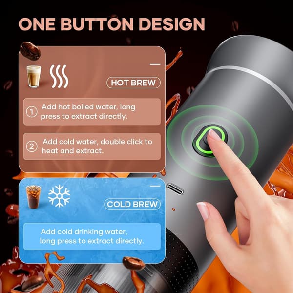 Bärbar espressomaskin, USB-C-driven, kompatibel med malet kaffe och NS-kapslar. Silver