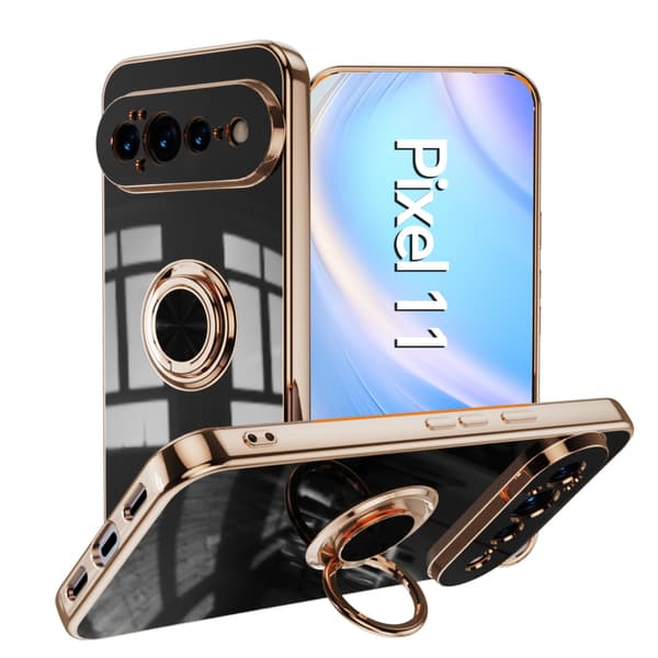 Etui til Google Pixel 11 Pro, magnetisk 360° roterende ringholder Black