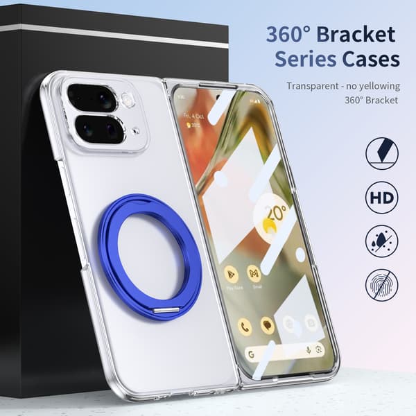 Etui til Google Pixel 10 Pro Fold, gjennomsiktig etui med 360° magnetisk ringstativ Silver