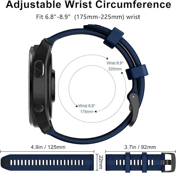 Urrem til Garmin Forerunner 965, Forerunner 955, Forerunner 945, Forerunner 935, Fenix 5 Silikone Erstatningsrem 22mm Blue