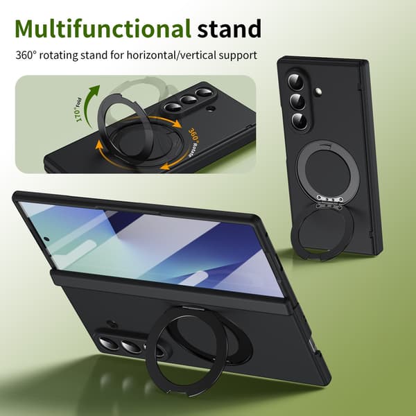Telefondeksel til Samsung Galaxy Z Fold 7 Magnetisk Støtteben Ringholder Støtsikkert Robust Black