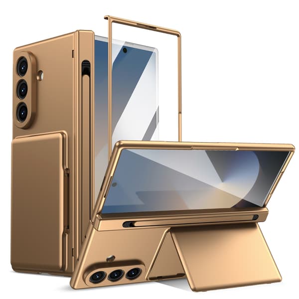 Telefonfodral för Samsung Galaxy Z Fold 7 Stöd Hinge Skydd Plånbok Stötsäker Robust Gold